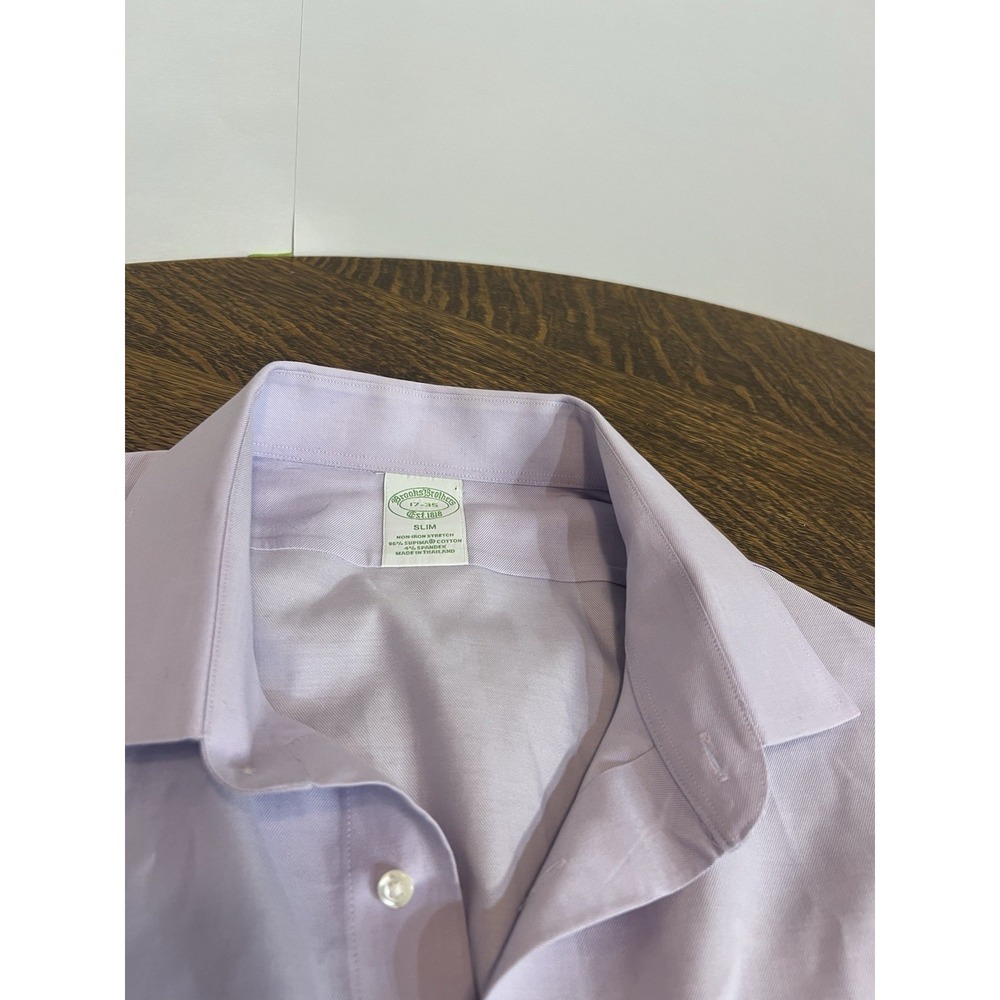 Brooks Brothers Dress Shirt Mens 17-35 Purple Non-Iron Stretch Slim